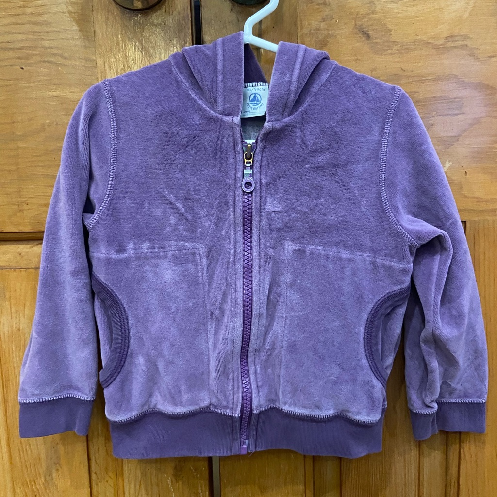 Petit Bateau Purple Velour ZipUp Sweatshirt W Hood Pockets Sz 3a 94 Cm Petit Bateau Purple Velour ZipUp Sweatshirt W Hood Pockets Sz 3a 94 Cm